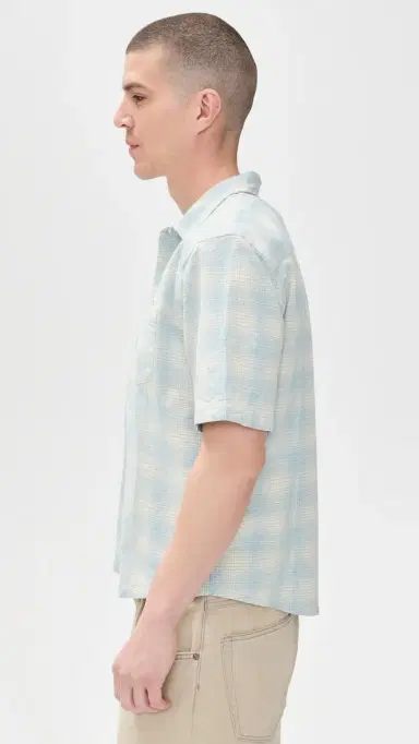 Corridor Linen Plaid Short Sleeve Shirt Light Blue | Thumbnail 4