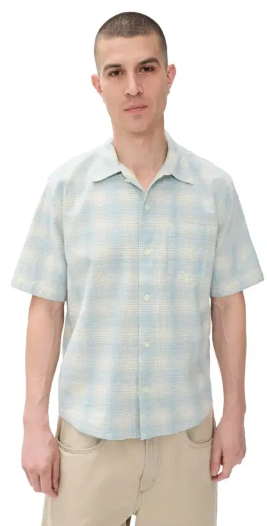 Corridor Linen Plaid Short Sleeve Shirt Light Blue | Thumbnail 1