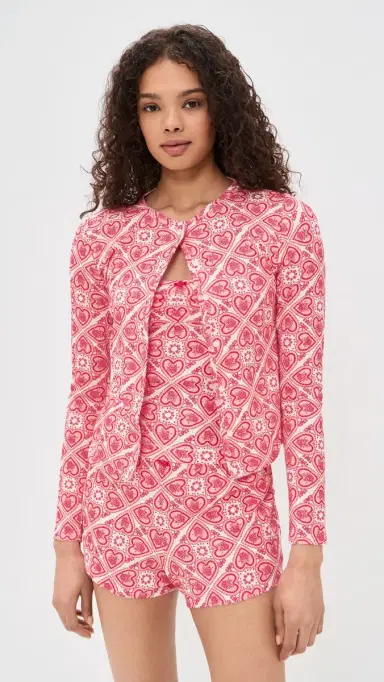 Hill House Home The Kaelie Pointelle Cardigan Patchwork Doily Heart/White | Thumbnail 2