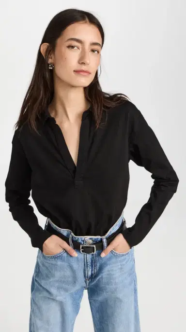 FRANK & EILEEN Popover Henley Tee Black L | Thumbnail 2