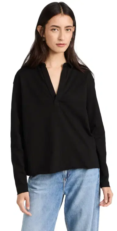 FRANK & EILEEN Popover Henley Tee Black L | Thumbnail 1