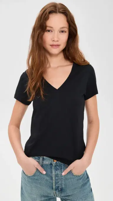 Vince Essential V Neck Tee Black | Thumbnail 2