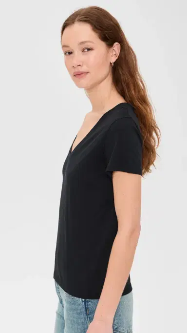 Vince Essential V Neck Tee Black | Thumbnail 4