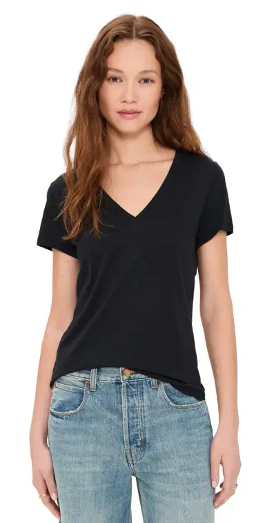 Vince Essential V Neck Tee Black | Thumbnail 1