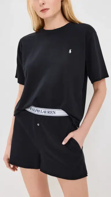 Polo Ralph Lauren French Terry Short Sleeve Pajama Set Black L | Thumbnail 2