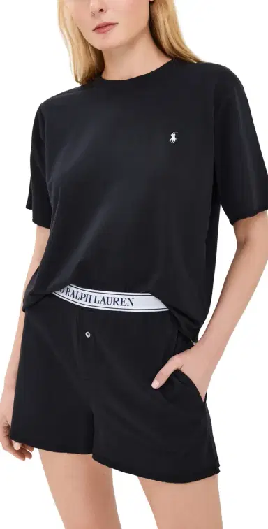 Polo Ralph Lauren French Terry Short Sleeve Pajama Set Black L | Thumbnail 1