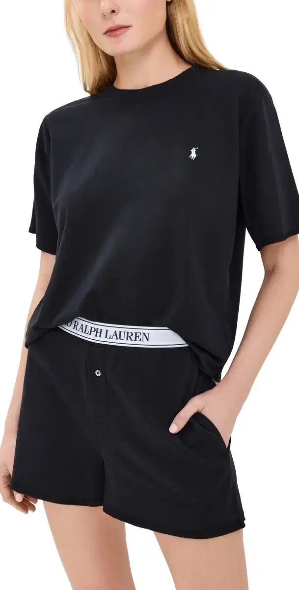 French Terry Short Sleeve Pajama Set Black