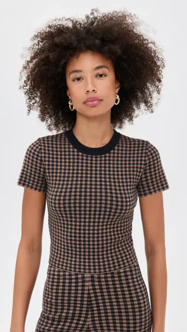 LE BOP Gingham Knit Tee Chocolate/Black XS | Thumbnail 2