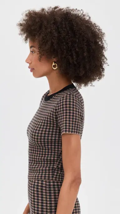 LE BOP Gingham Knit Tee Chocolate/Black XS | Thumbnail 4