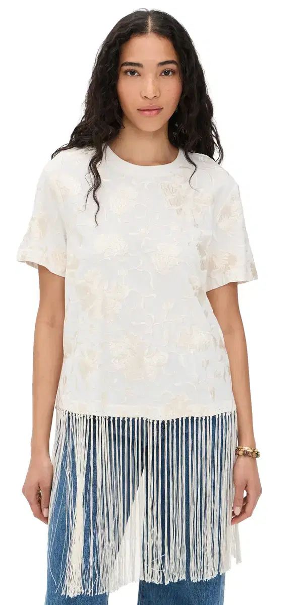 Sea Rafina Eyelet Embellished T-hirt with Fringe White