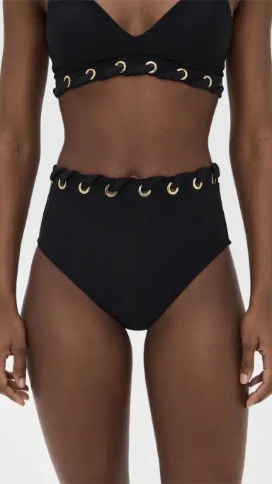 STYLEST Dreamculpt Grommet High Waisted Bikini Bottoms Caviar | Thumbnail 2