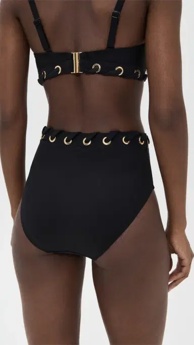 STYLEST Dreamculpt Grommet High Waisted Bikini Bottoms Caviar | Thumbnail 3