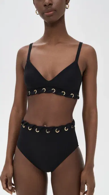 STYLEST Dreamculpt Grommet High Waisted Bikini Bottoms Caviar | Thumbnail 4