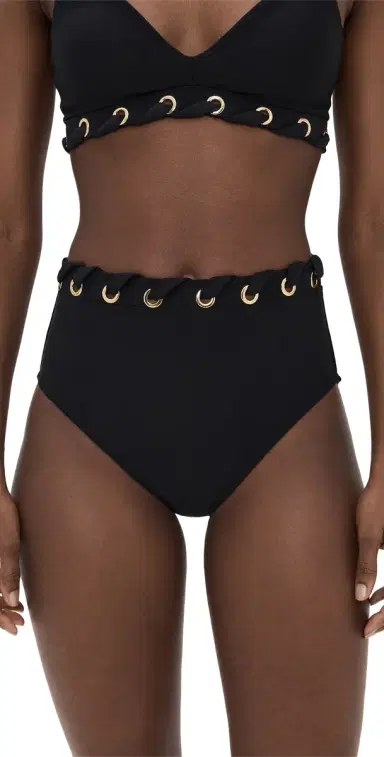 STYLEST Dreamculpt Grommet High Waisted Bikini Bottoms Caviar | Thumbnail 1
