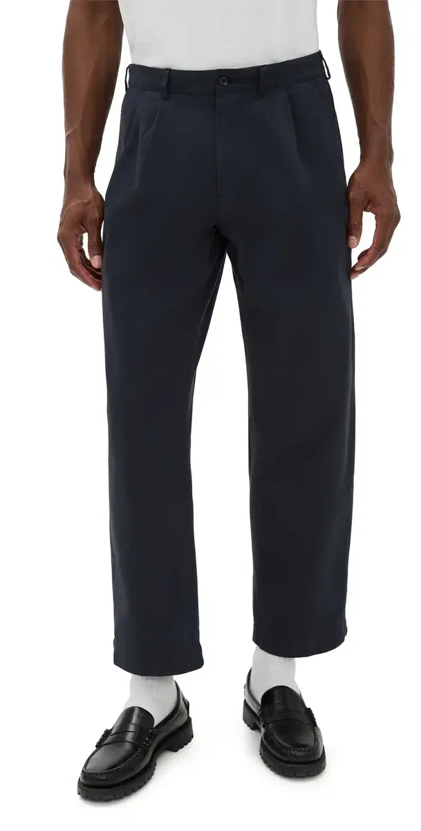 Canal Pleated Twill Cotton Pants Navy