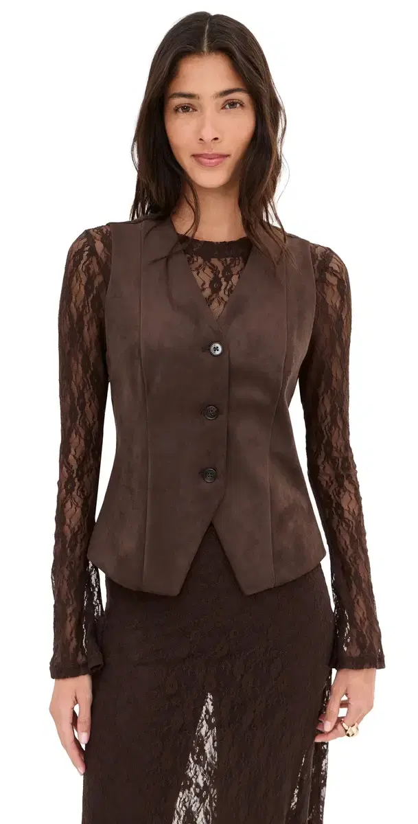 LE BOP Lottie Faux uede Vest Coffee