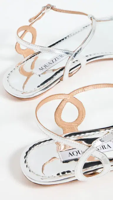 Aquazzura Almost Bare Sandal Flats Silver 38 | Thumbnail 4 Aquazzura Almost Bare Sandal Flats Silver 38 | Thumbnail 4