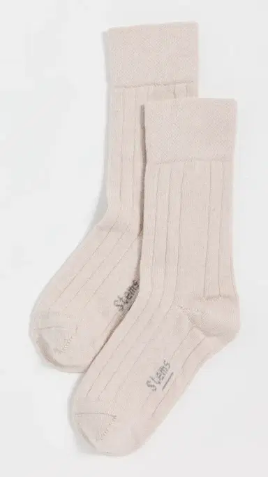 Stems Pure 97 Cashmere Socks Cream One Size | Thumbnail 2