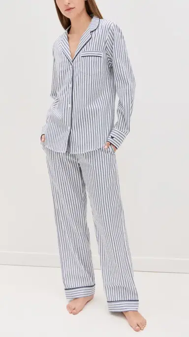Petite Plume French Ticking Twill Pajama Set White/Navy M | Thumbnail 2 Petite Plume French Ticking Twill Pajama Set White/Navy M | Thumbnail 2