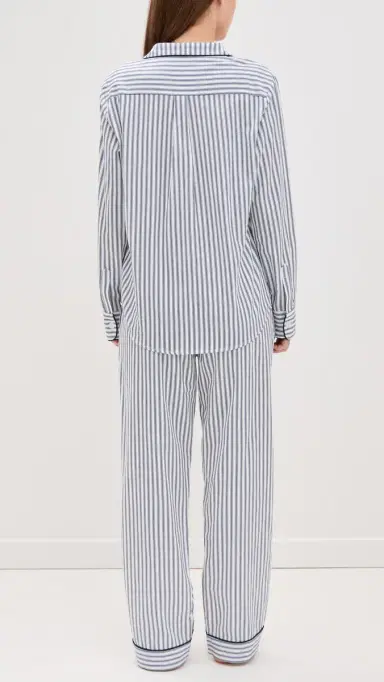 Petite Plume French Ticking Twill Pajama Set White/Navy M | Thumbnail 3 Petite Plume French Ticking Twill Pajama Set White/Navy M | Thumbnail 3