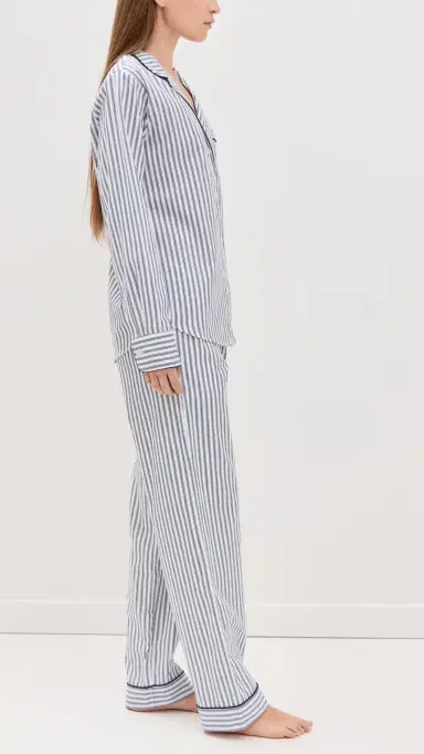 Petite Plume French Ticking Twill Pajama Set White/Navy M | Thumbnail 4 Petite Plume French Ticking Twill Pajama Set White/Navy M | Thumbnail 4