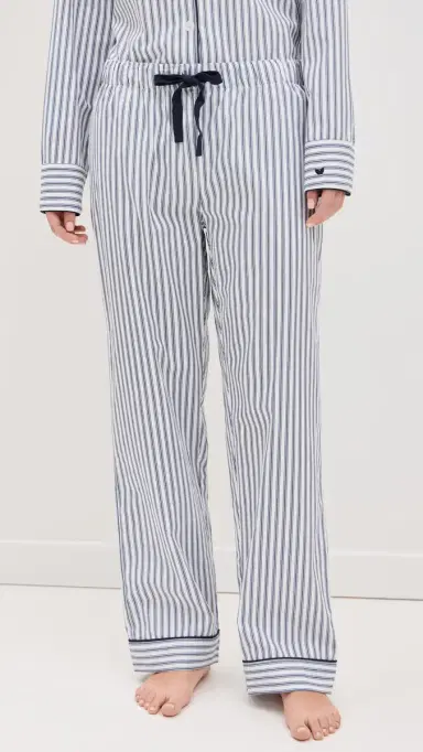 Petite Plume French Ticking Twill Pajama Set White/Navy M | Thumbnail 5 Petite Plume French Ticking Twill Pajama Set White/Navy M | Thumbnail 5