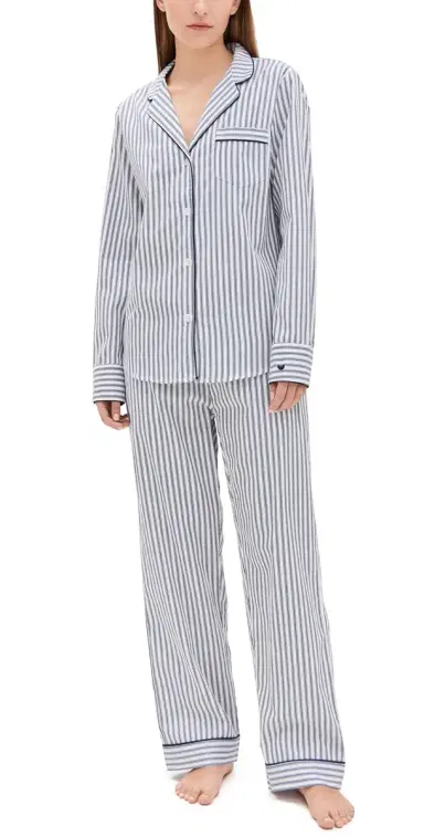 Petite Plume French Ticking Twill Pajama Set White/Navy M | Thumbnail 1 Petite Plume French Ticking Twill Pajama Set White/Navy M | Thumbnail 1