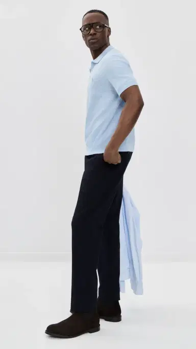 Polo Ralph Lauren Short-Sleeve Cotton Blend Textured Johnny Polo Office Blue/Deckwash White | Thumbnail 4 Polo Ralph Lauren Short-Sleeve Cotton Blend Textured Johnny Polo Office Blue/Deckwash White | Thumbnail 4