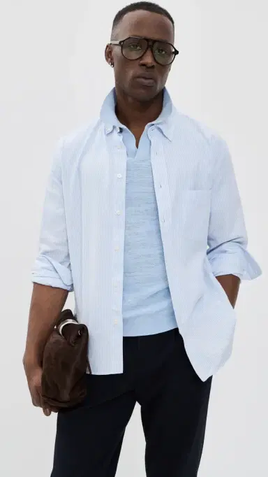 Polo Ralph Lauren Short-Sleeve Cotton Blend Textured Johnny Polo Office Blue/Deckwash White | Thumbnail 5 Polo Ralph Lauren Short-Sleeve Cotton Blend Textured Johnny Polo Office Blue/Deckwash White | Thumbnail 5
