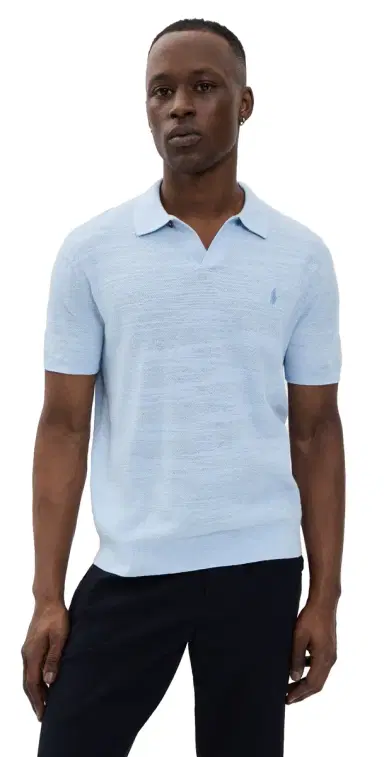 Polo Ralph Lauren Short-Sleeve Cotton Blend Textured Johnny Polo Office Blue/Deckwash White | Thumbnail 1 Polo Ralph Lauren Short-Sleeve Cotton Blend Textured Johnny Polo Office Blue/Deckwash White | Thumbnail 1