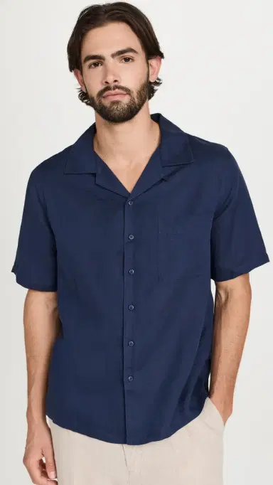 Onia Air Linen Convertible Vacation Shirt Deep Navy M | Thumbnail 2