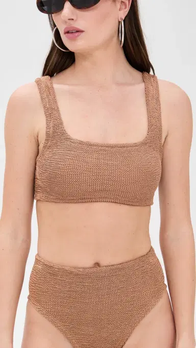 Hunza G Xandra Bikini Top Metallic Cocoa One Size | Thumbnail 2
