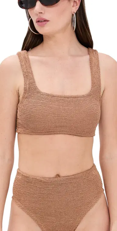 Hunza G Xandra Bikini Top Metallic Cocoa One Size | Thumbnail 1