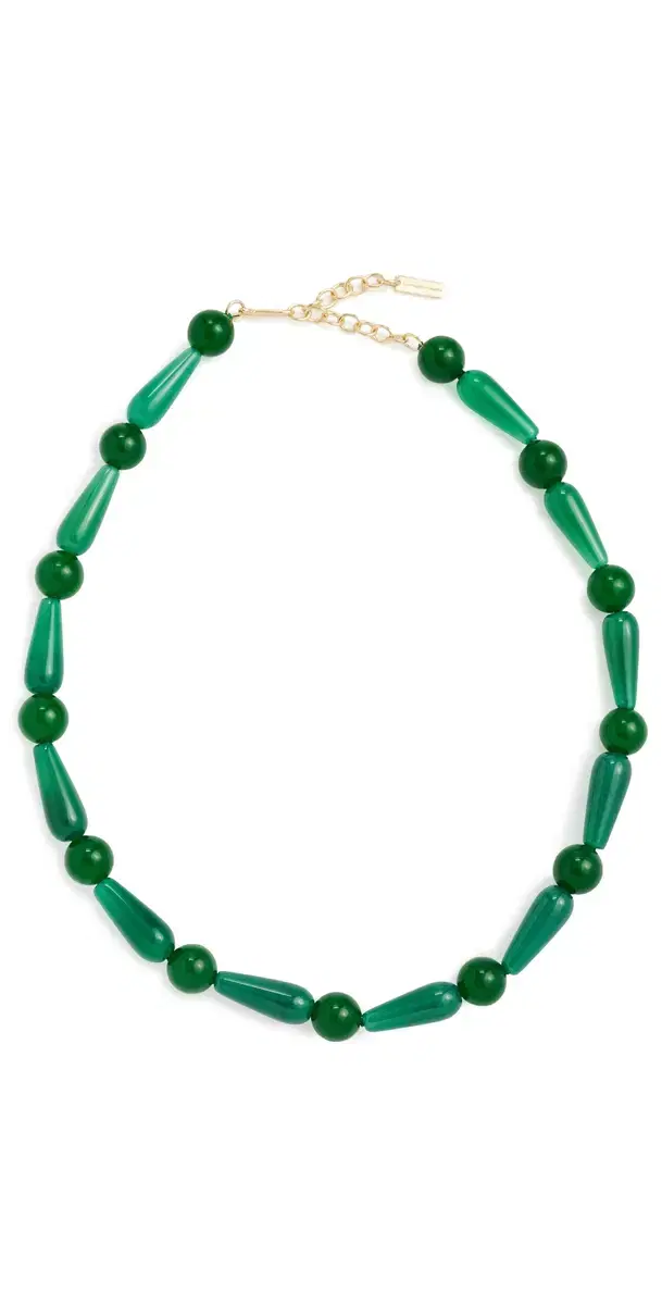 Beaded Necklace Recycled Silver/Green One Size