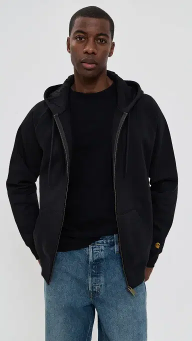 Carhartt WIP Hooded Chase Full Zip Sweatshirt Black / Gold | Thumbnail 2 Carhartt WIP Hooded Chase Full Zip Sweatshirt Black / Gold | Thumbnail 2