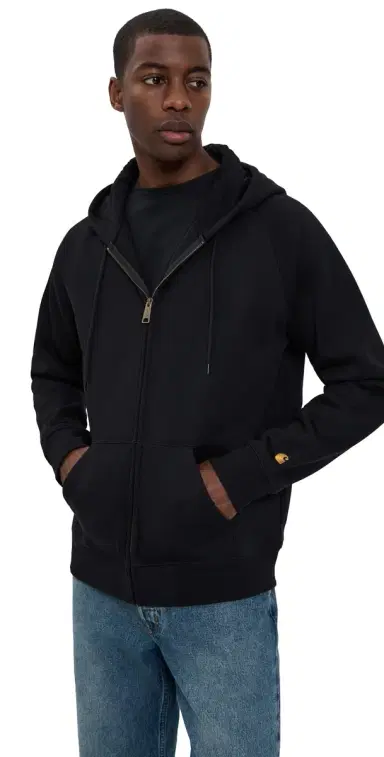Carhartt WIP Hooded Chase Full Zip Sweatshirt Black / Gold | Thumbnail 1 Carhartt WIP Hooded Chase Full Zip Sweatshirt Black / Gold | Thumbnail 1