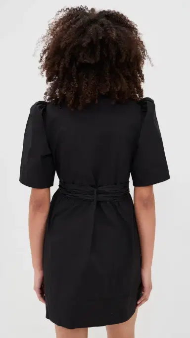 Ganni Stretch Cotton Mini Tie Strap Dress Black | Thumbnail 3 Ganni Stretch Cotton Mini Tie Strap Dress Black | Thumbnail 3