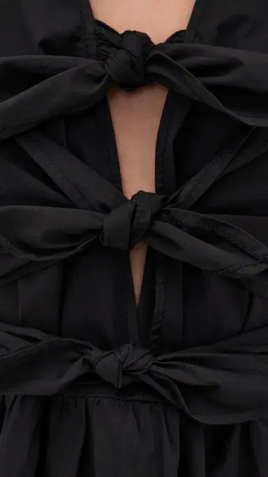 Ganni Stretch Cotton Mini Tie Strap Dress Black | Thumbnail 6 Ganni Stretch Cotton Mini Tie Strap Dress Black | Thumbnail 6