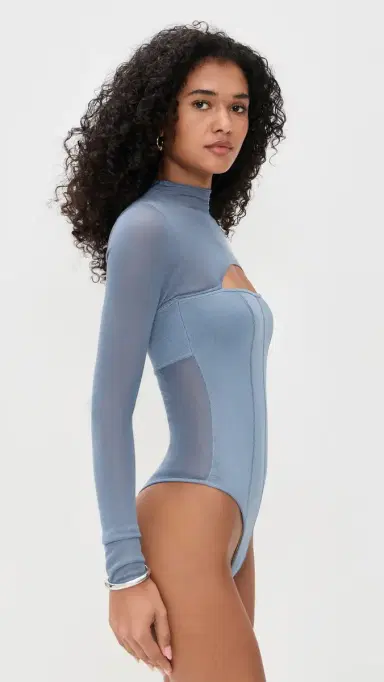 Fleur du Mal Kate Thong Bodysuit Charcoal Blue | Thumbnail 4