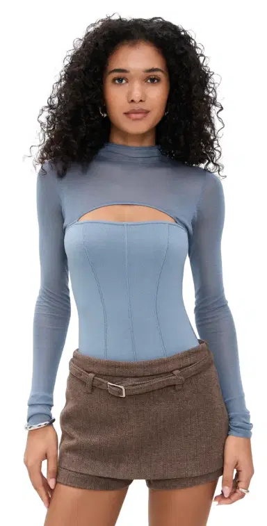 Fleur du Mal Kate Thong Bodysuit Charcoal Blue | Thumbnail 1