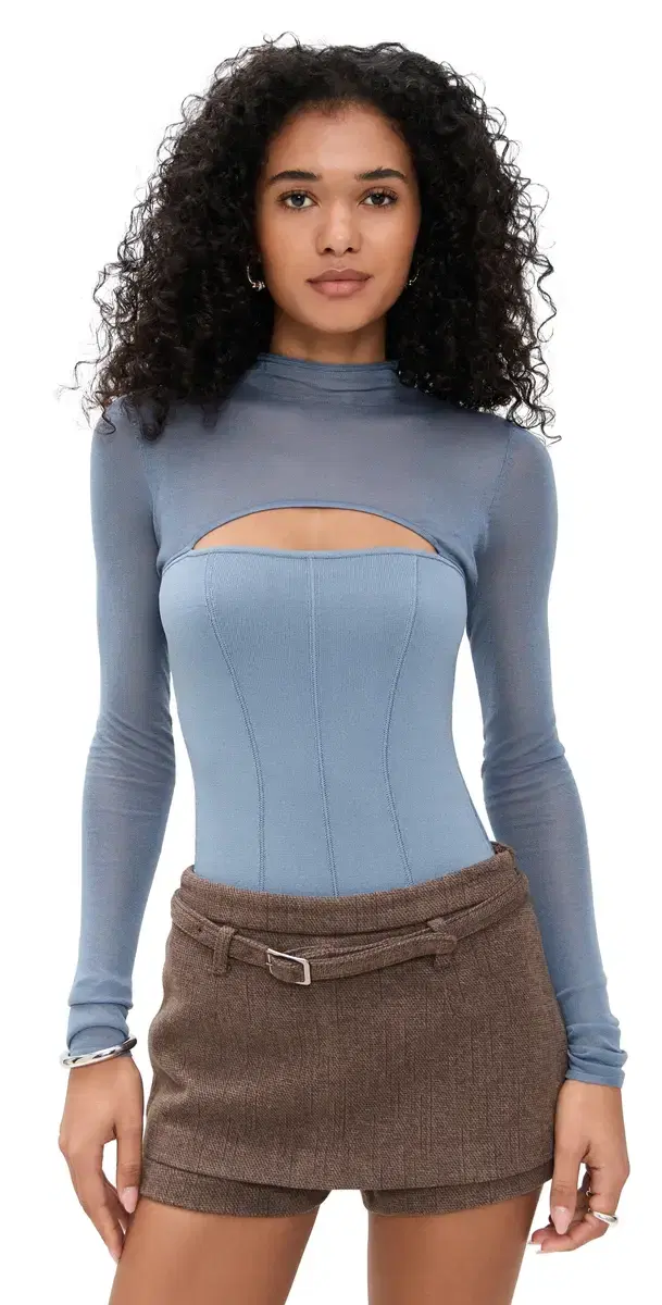 Kate Thong Bodysuit Charcoal Blue
