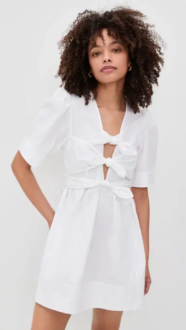 Ganni Stretch Cotton Mini Tie Strap Dress Bright White | Thumbnail 2 Ganni Stretch Cotton Mini Tie Strap Dress Bright White | Thumbnail 2