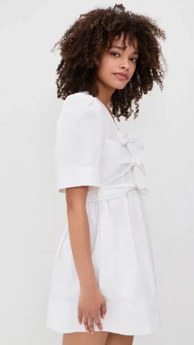 Ganni Stretch Cotton Mini Tie Strap Dress Bright White | Thumbnail 4 Ganni Stretch Cotton Mini Tie Strap Dress Bright White | Thumbnail 4