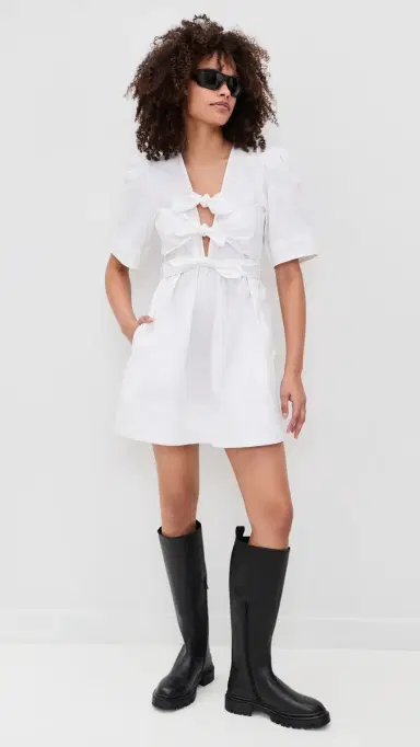 Ganni Stretch Cotton Mini Tie Strap Dress Bright White | Thumbnail 5 Ganni Stretch Cotton Mini Tie Strap Dress Bright White | Thumbnail 5