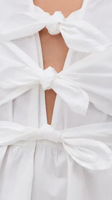 Ganni Stretch Cotton Mini Tie Strap Dress Bright White | Thumbnail 6 Ganni Stretch Cotton Mini Tie Strap Dress Bright White | Thumbnail 6