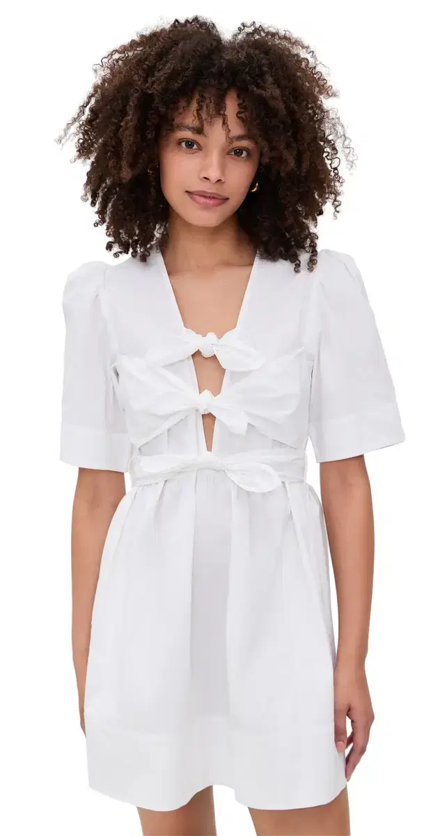 Stretch Cotton Mini Tie Strap Dress Bright White