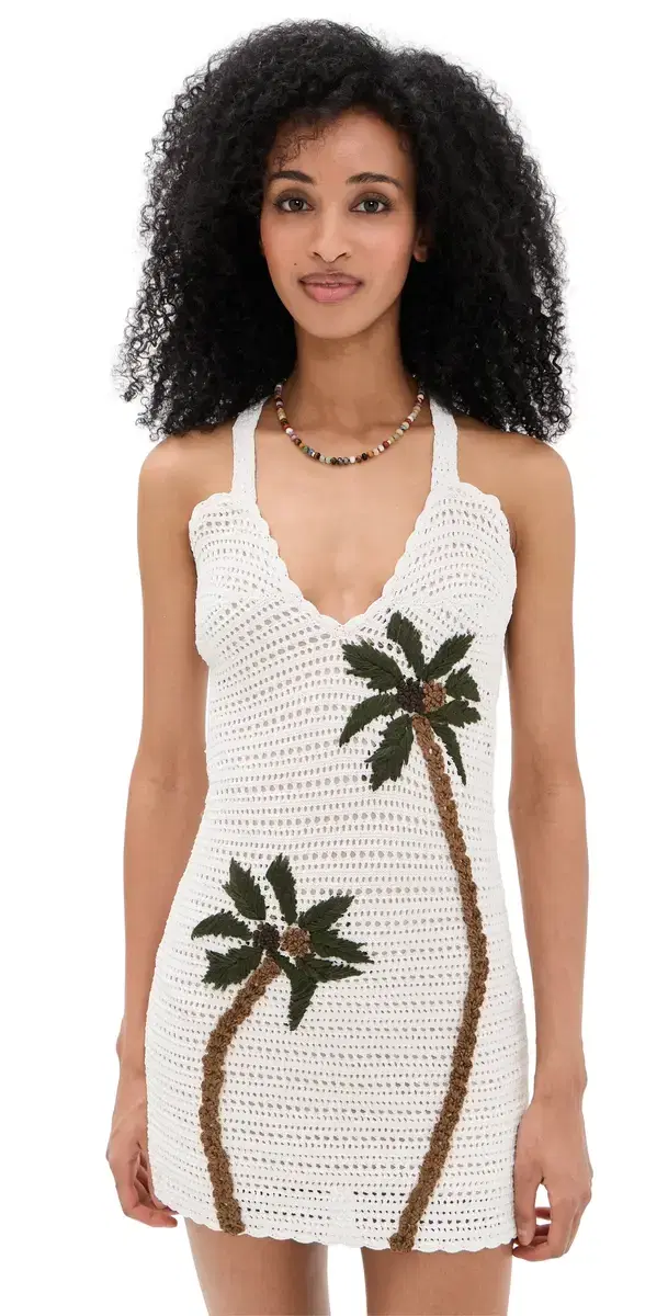 Hideaway Halter Mini Dress Palm Tree Crochet