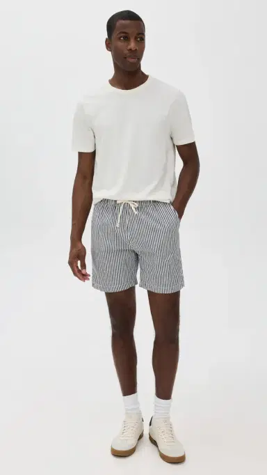 Save Khaki Hemp tripe Easy Shorts 6 Nat/Navy | Thumbnail 5