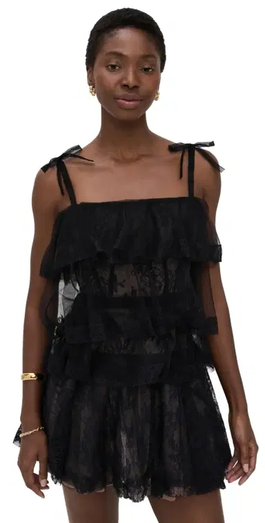 AKNVAS Tove Tiered Lace Dress Black Gold | Thumbnail 1