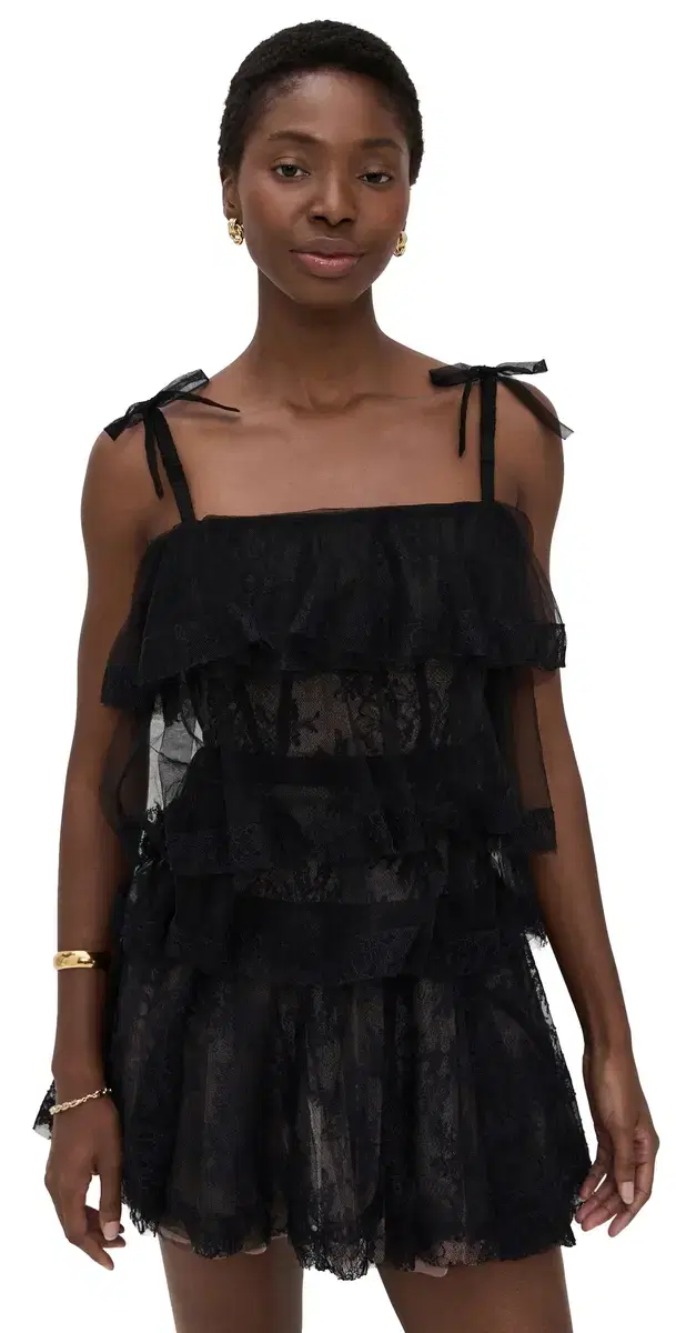 AKNVAS Tove Tiered Lace Dress Black Gold